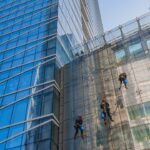 building, window, window cleaner, facade, skyscraper, glass, people, people, people, people, people, people